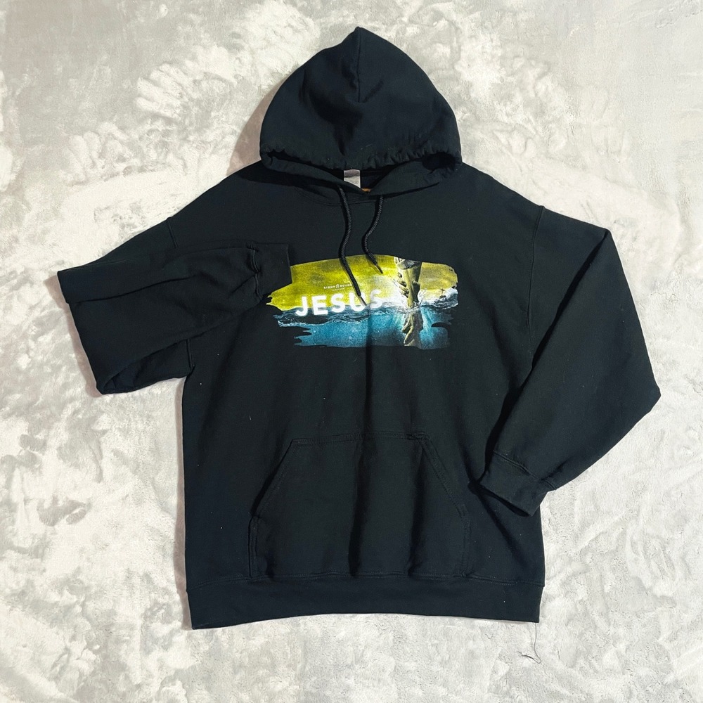 Gildan Jesus Graphic Hoodie Unisex Large Black Heavy Sight & Sound Theatres